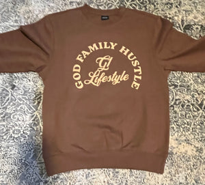 Brown God family hustle sweater